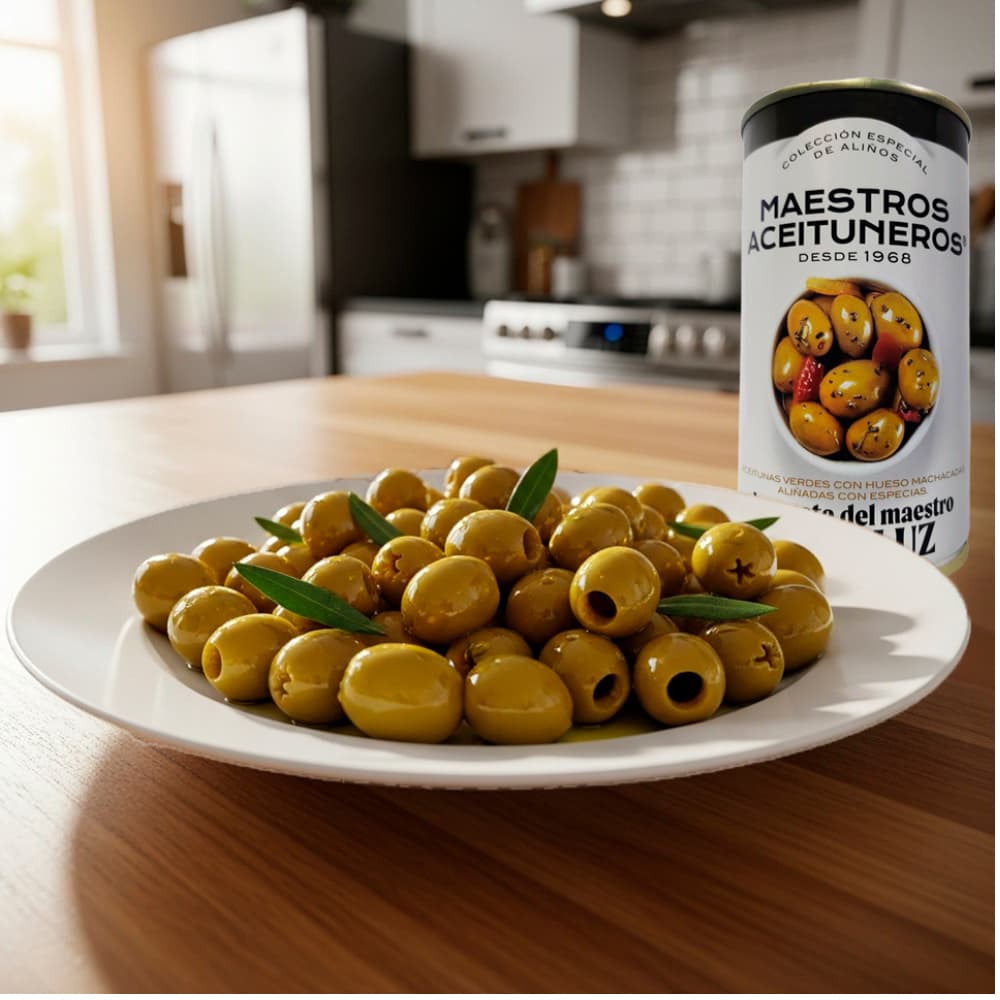 Aceitunas verdes con hueso machacadas con especias Maestro Aceituneros (350 g / 12.35 oz) - Miniatura 4