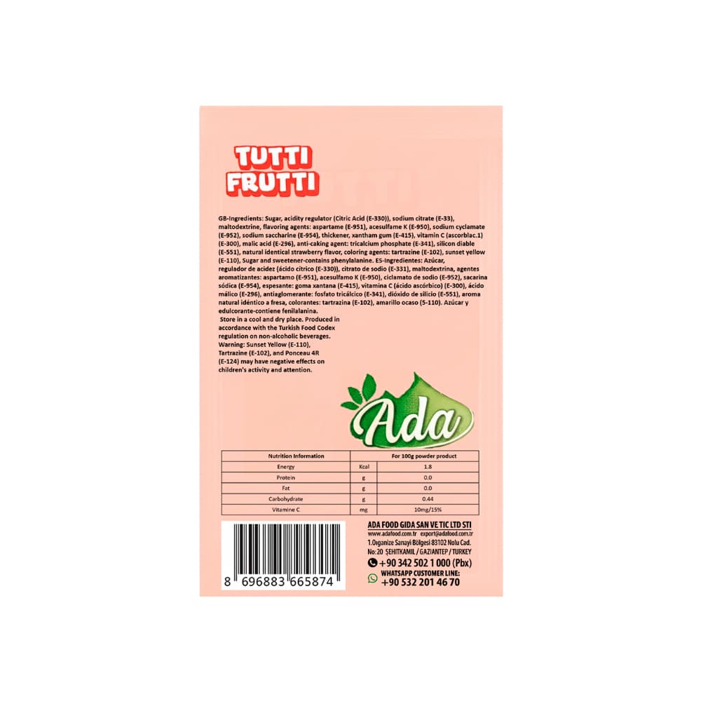 Refresco instantáneo sabor fresa Tutti Frutti Ada (24 x 6 g) - Miniatura 2