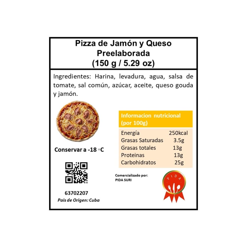 Pizza de jamón y queso preelaborada Pida (19 cm) - Miniatura 3