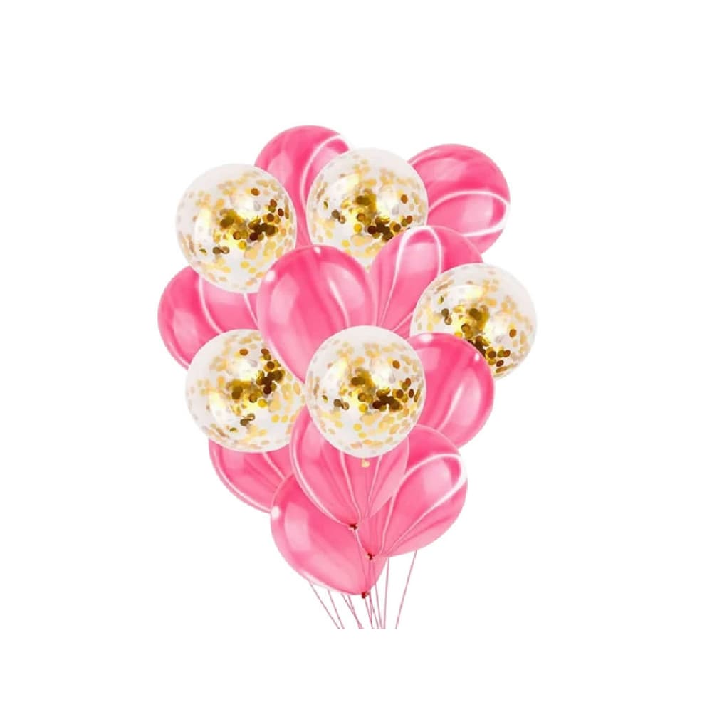 Set de globos redondos rosados y dorados P53 (15 U) - Imagen 1