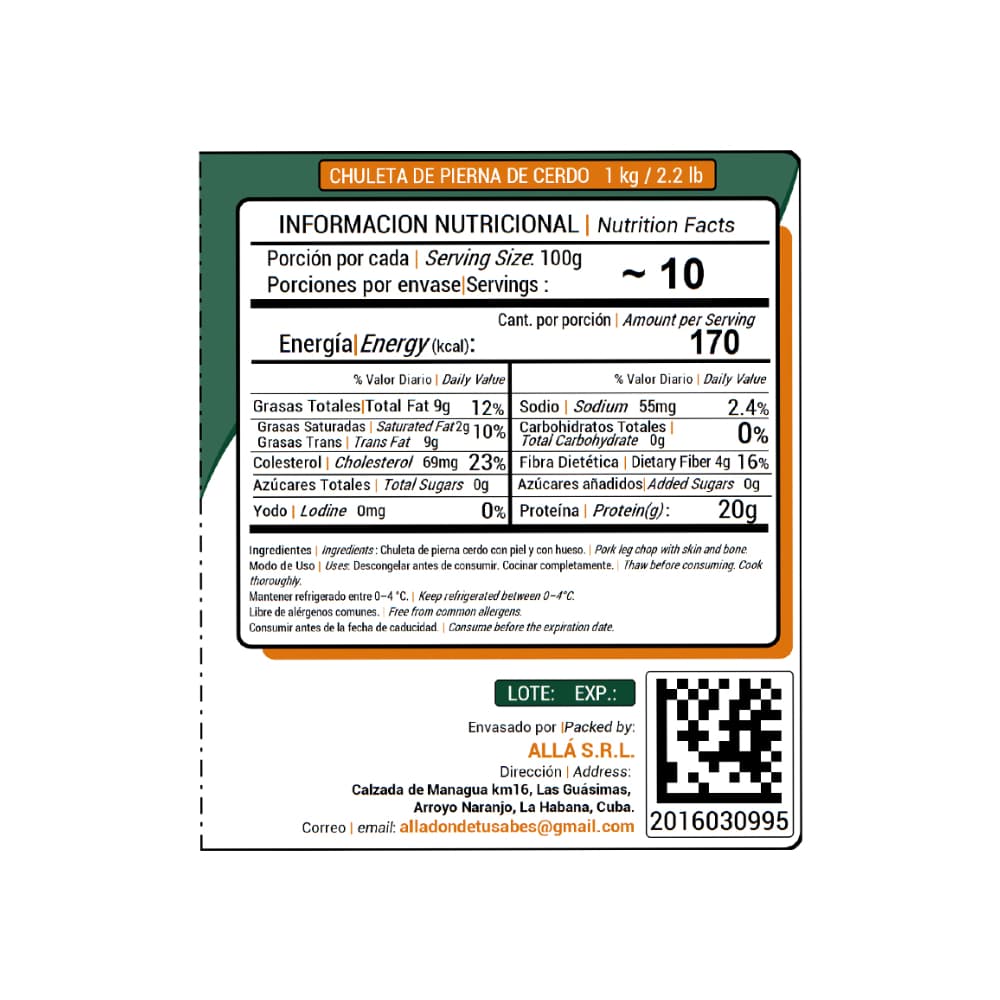Chuleta de pierna de cerdo ALLÁ (1 kg / 2.2 lb) - Miniatura 4