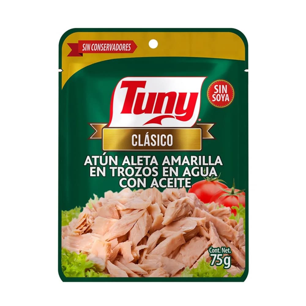 Atún aleta amarilla en trozos en agua con aceite Tuny Clásico (75 g / 2.64 oz) - Miniatura 1