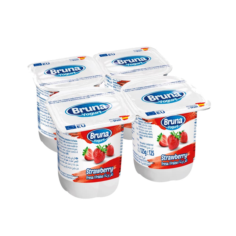 Yogurt pasteurizado sabor a fresa Bruna (4 x 125 g / 4.41 oz) - Miniatura 1