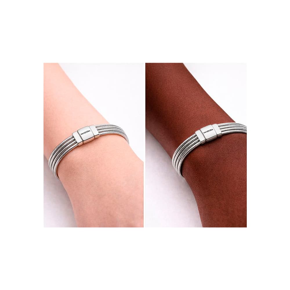 Pulsera de plata S925 estilo Pandora Reflexions multi cadenas de serpiente (17 cm) - Miniatura 3