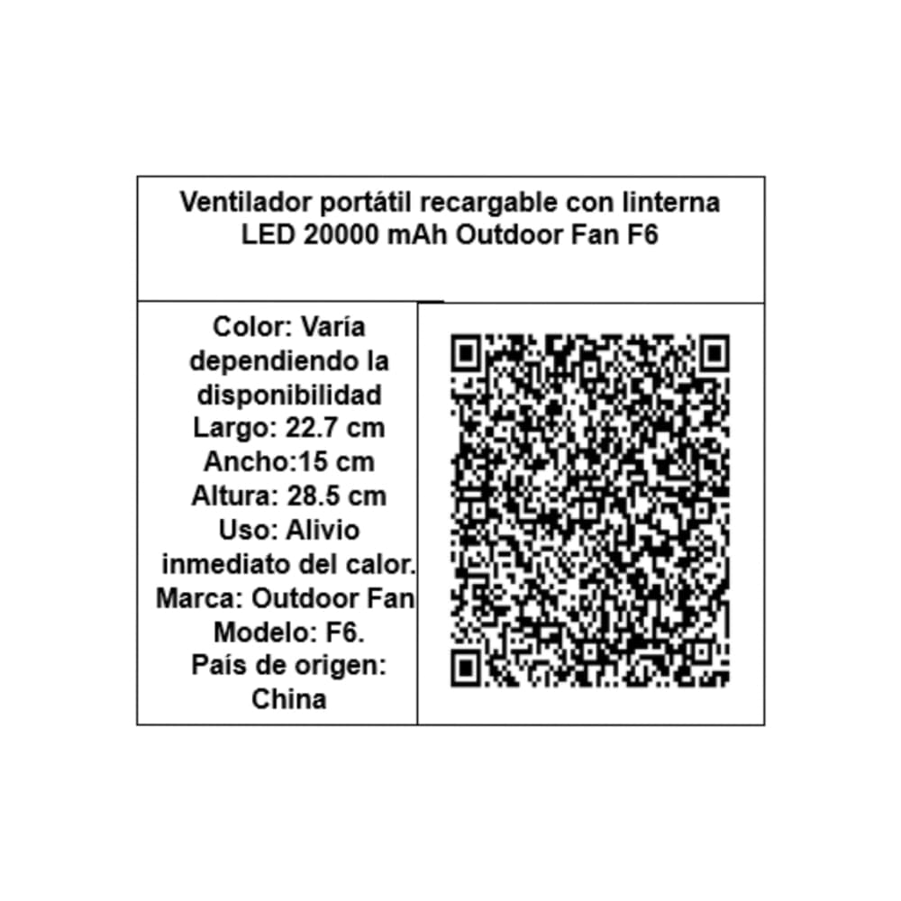 Ventilador portátil recargable con linterna LED 20000 mAh Outdoor Fan F6 - Miniatura 4