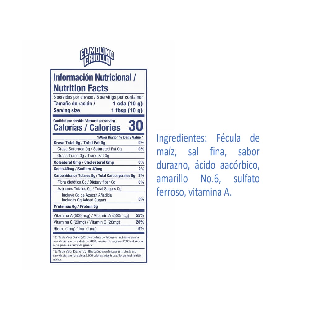 Maicena sabor melocotón El molino Criollo (4 x 50 g / 1.76 oz) - Miniatura 3