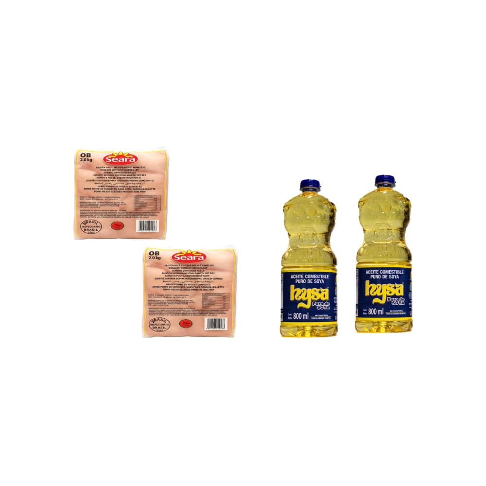 Pechuga de pollo sin hueso y sin piel Seara (2 x 2 kg / 4.41 lb) + Aceite puro de soya Hysa (2 x 800 ml) - Imagen 1