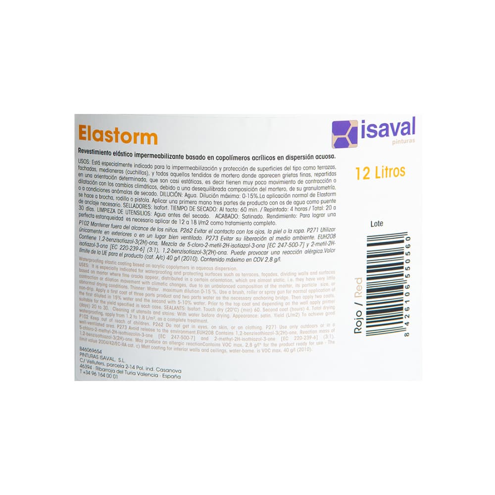 Pintura elástica impermeabilizante color rojo elastorm Blancolor Isaval (12 L) - Miniatura 3