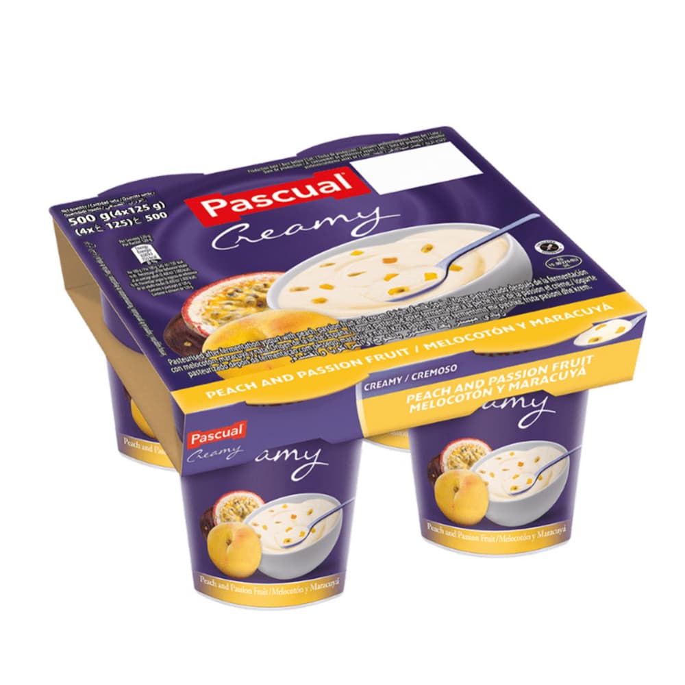 Yogurt cremoso sabor melocotón y maracuyá Pascual (4 x 120 g / 4.23 oz) - Imagen 1