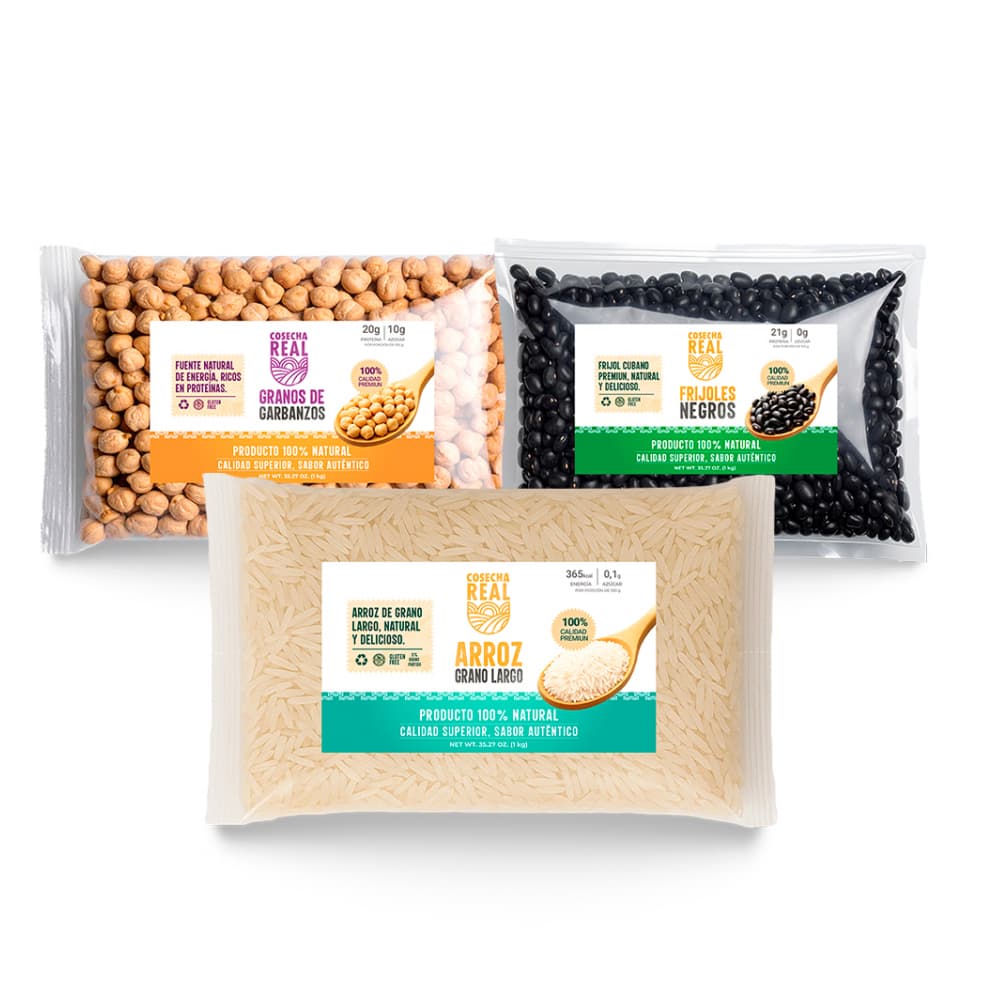 Combo de granos selectos Cosecha Real #24: Arroz de grano largo + Garbanzos + Frijoles negros - Imagen 1