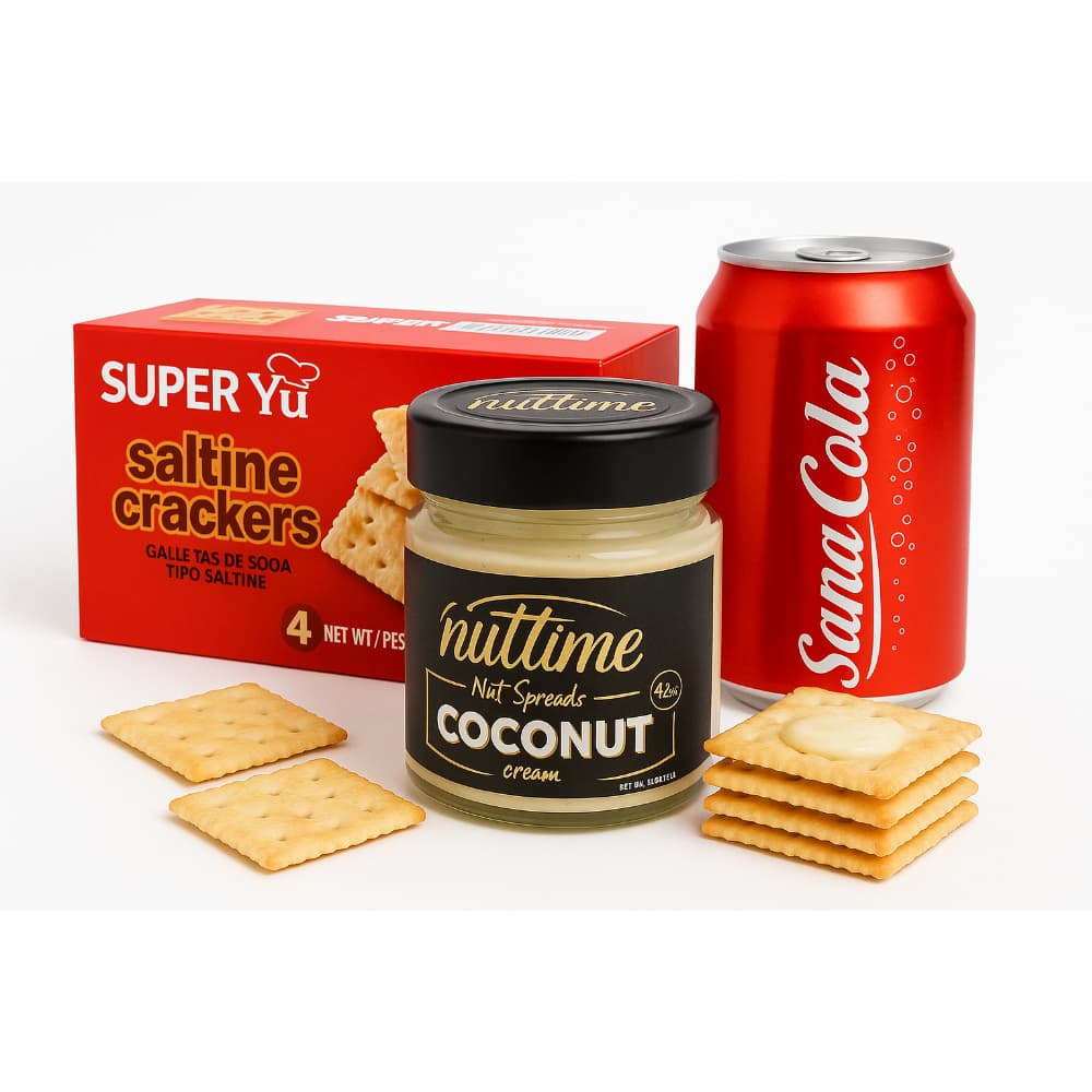 Refresco gaseado de cola  + Galletas de Soda +  Crema de coco para untar - Miniatura 2