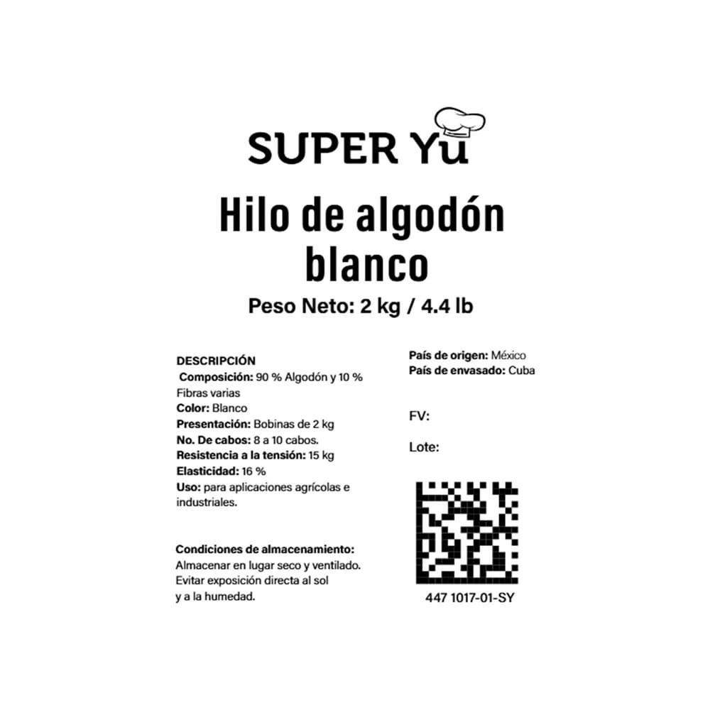 Hilo de algodón blanco industrial Super Yu - 8 a 10 cabos - Miniatura 3