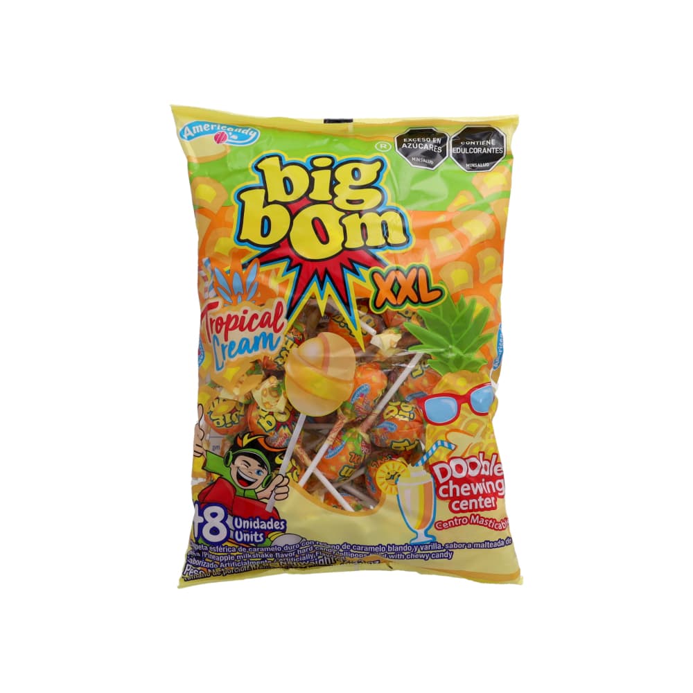 Paquete chupa chupa doble chicle XXL sabor malteada de piña Big bom (1.2 kg / 2.64 lb) - Miniatura 1
