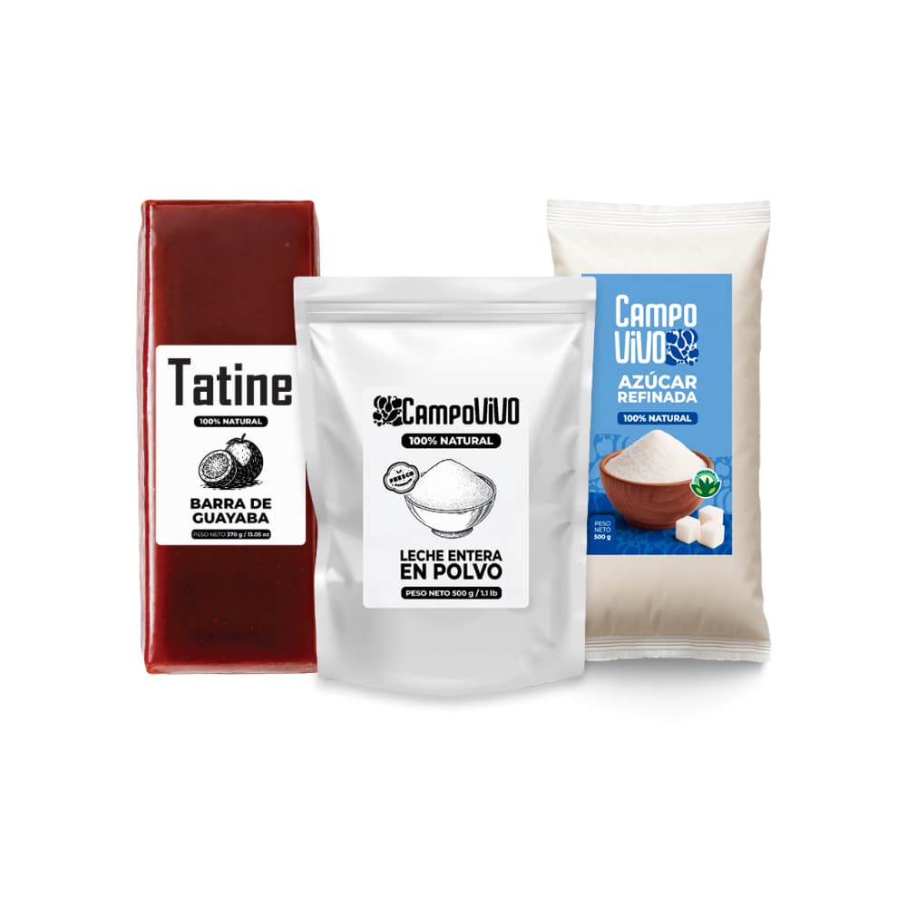 Combo Campo Vivo para desayuno: Leche entera en polvo + Azúcar blanca refinada + Barra de guayaba Tatine - Imagen 1