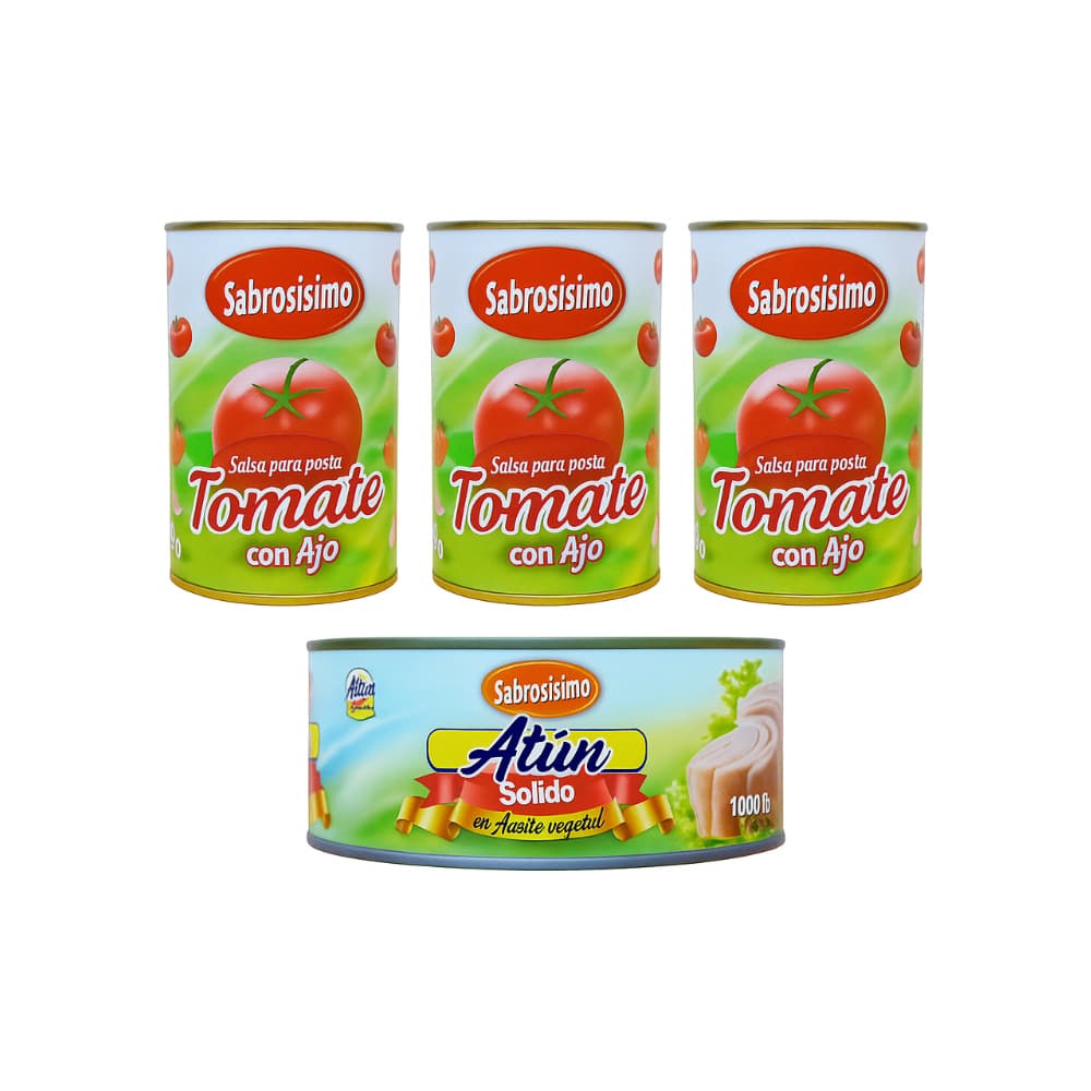 Combo Salsa de Tomate condimentada para pasta ( 3 x 400 g /14.10 oz) x Trozos de atún en aceite Sabrosísimo (1 kg / 2.2 lb) - Imagen 1