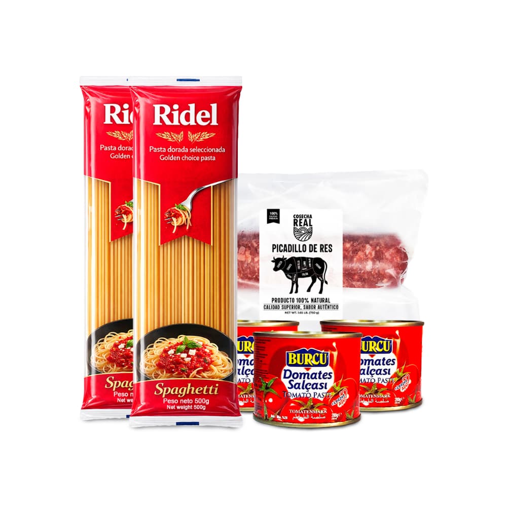 Combo para espaguetis #3: Espaguetis Ridel + Picadillo de res Cosecha Real + Pasta de tomate Burcu - Miniatura 1