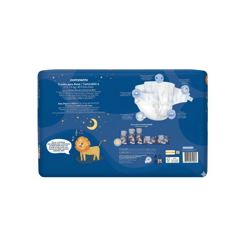 Pañales absorbentes para bebés de 13 a 18 kg, talla 6, Continente do Bebé (40 U) - Miniatura 2