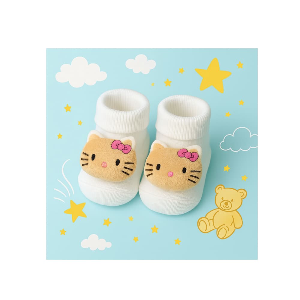 Par de calcetines de color blanco con sonajero de peluche para bebé Ayaydin Miroglio - Miniatura 3