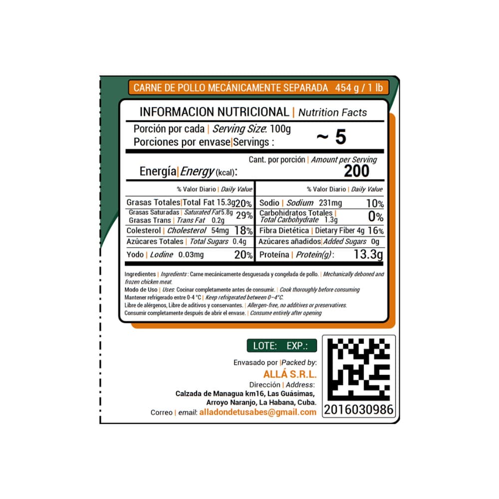 Carne de pollo mecánicamente separada ALLÁ (454 g / 1 lb) - Miniatura 4