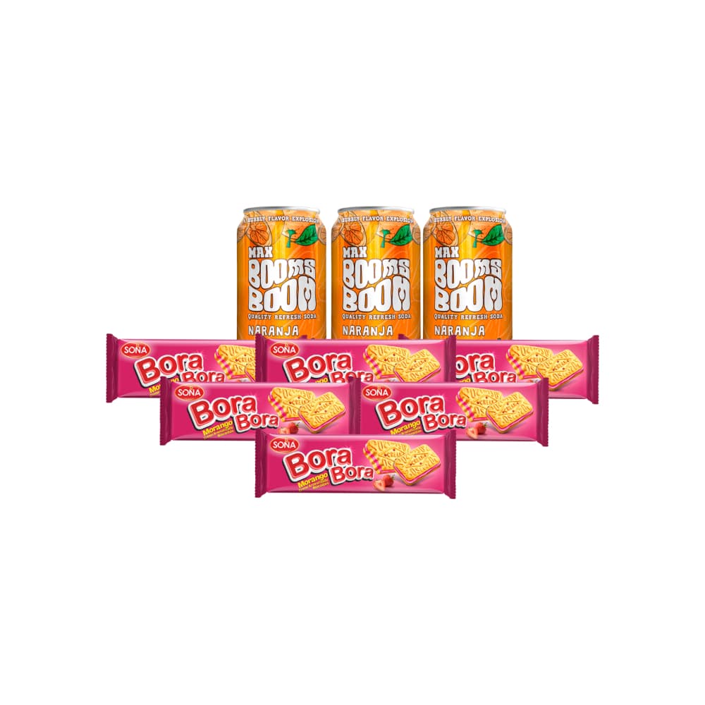 Combo Merienda 5 Refresco Naranja +  Galletas con crema sabor fresa Bora Bora - Imagen 1