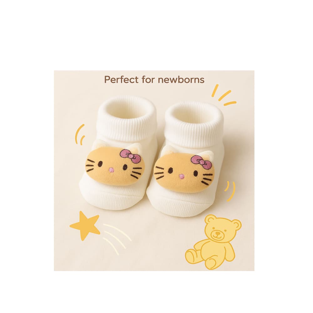 Par de calcetines de color blanco con sonajero de peluche para bebé Ayaydin Miroglio - Miniatura 4