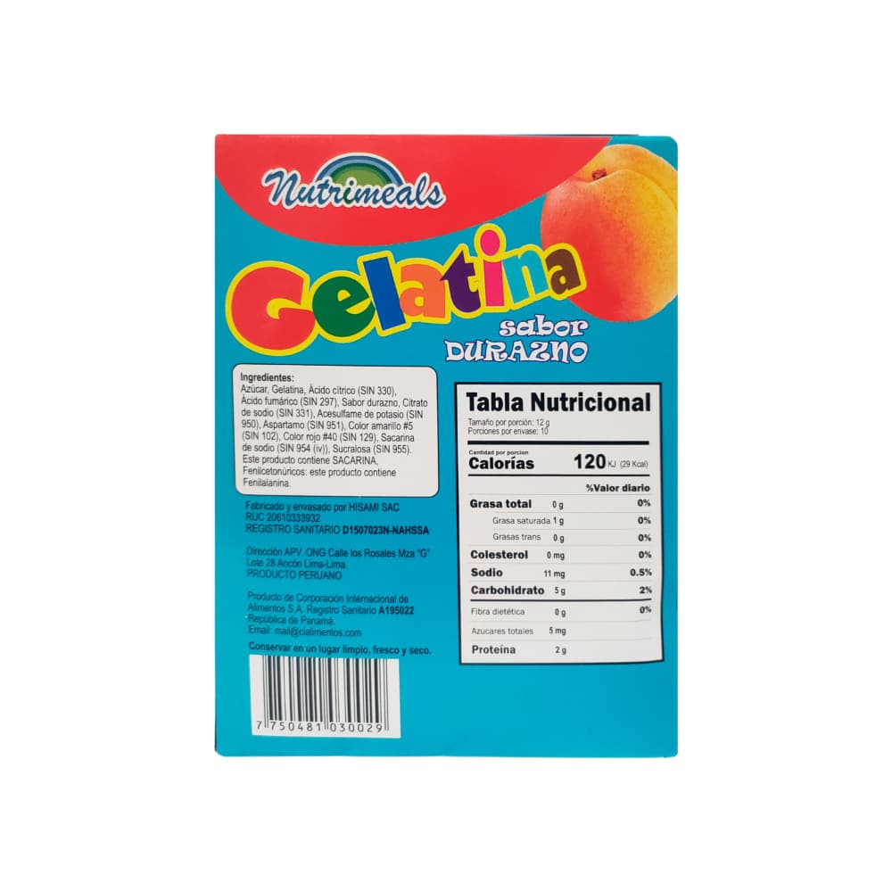 Gelatina sabor durazno Nutrimeals (120 g / 4.23 oz) - Miniatura 2