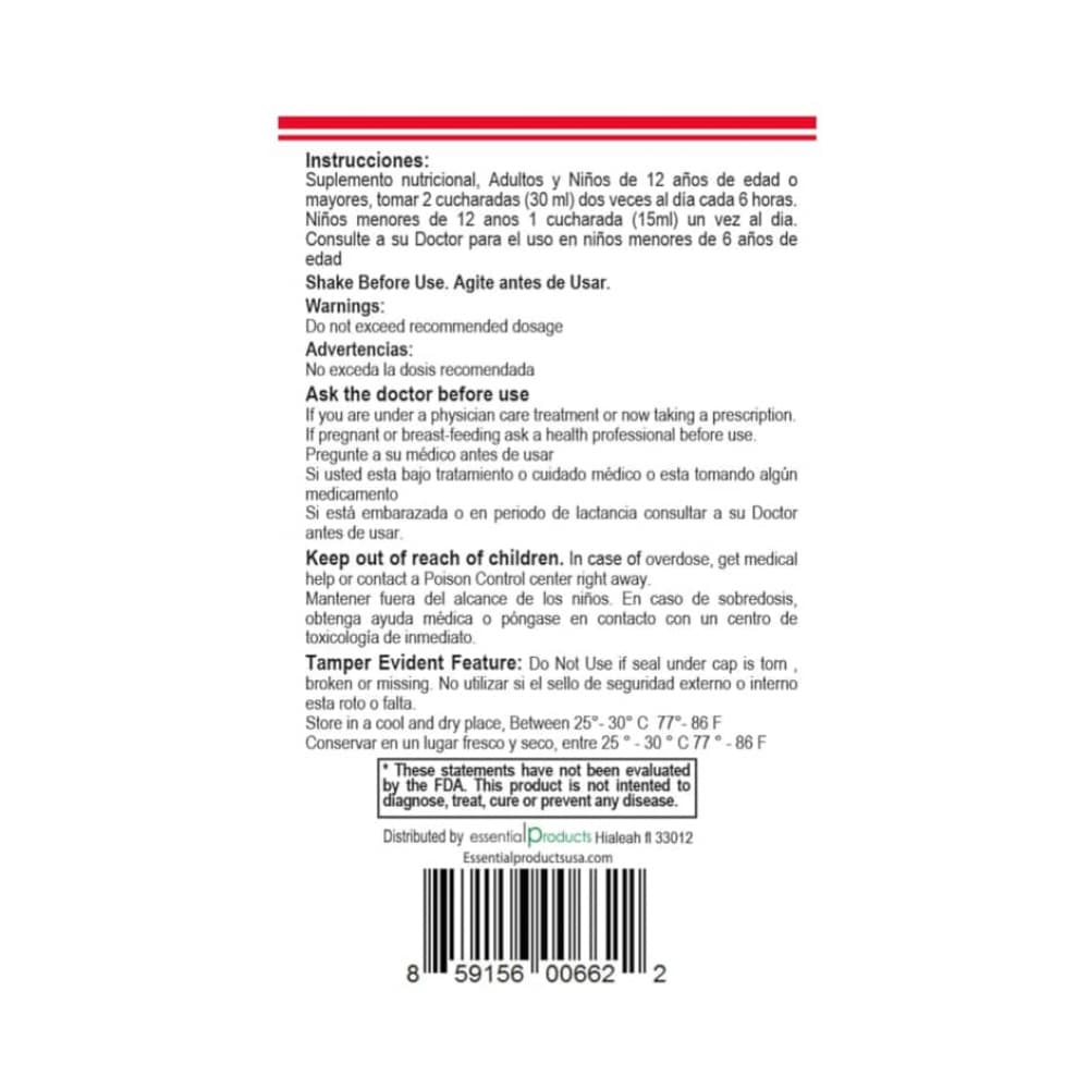 Jarabe de berro, cebolla, rábano y miel con Omega 3. Sabor a menta ELP Essential (240 ml / 8 fl. oz) - Miniatura 3
