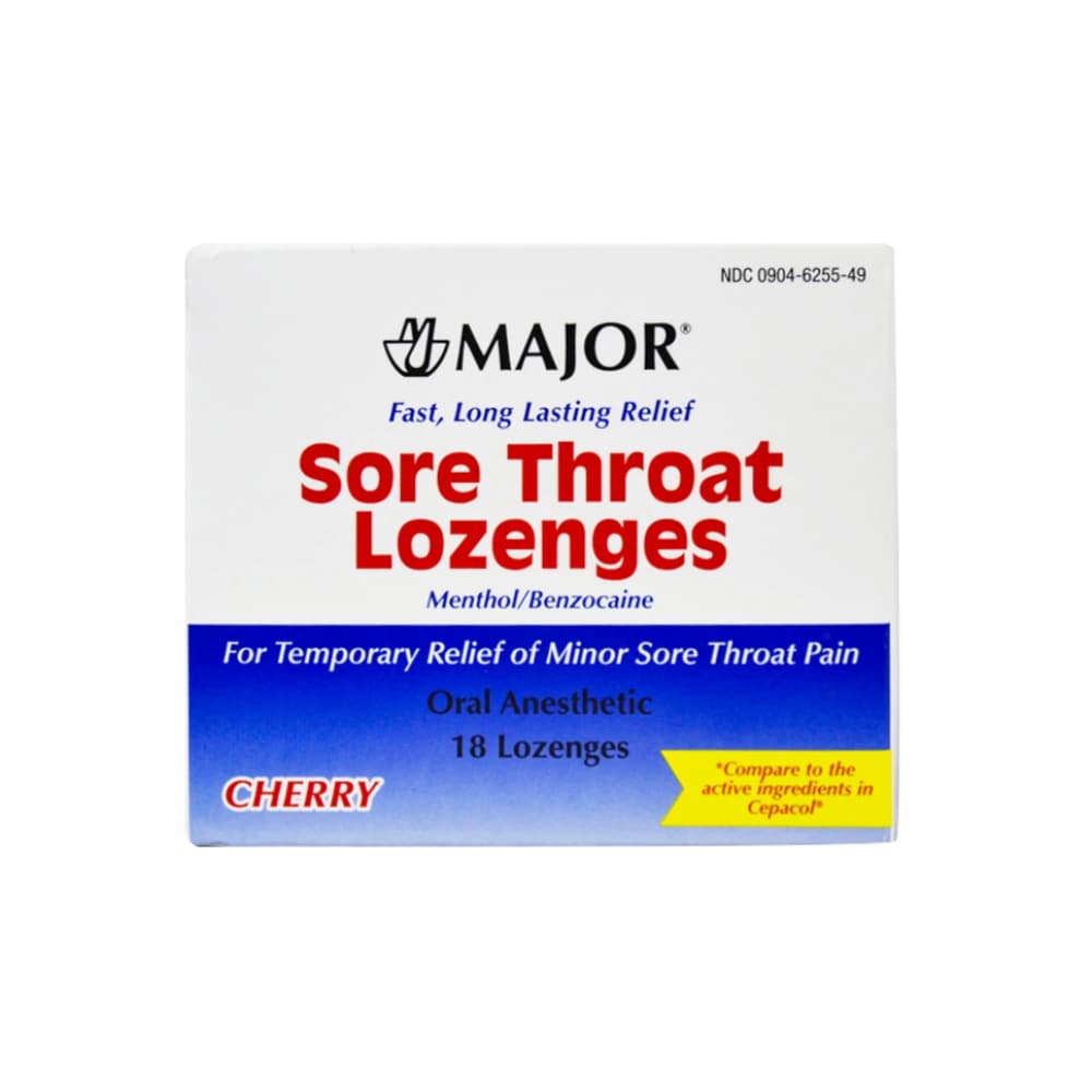 Tabletas para el dolor de garganta. Anestésico oral: Mentol 3.6 mg + Benzocaína 15 mg Major (18 pastillas) - Miniatura 2
