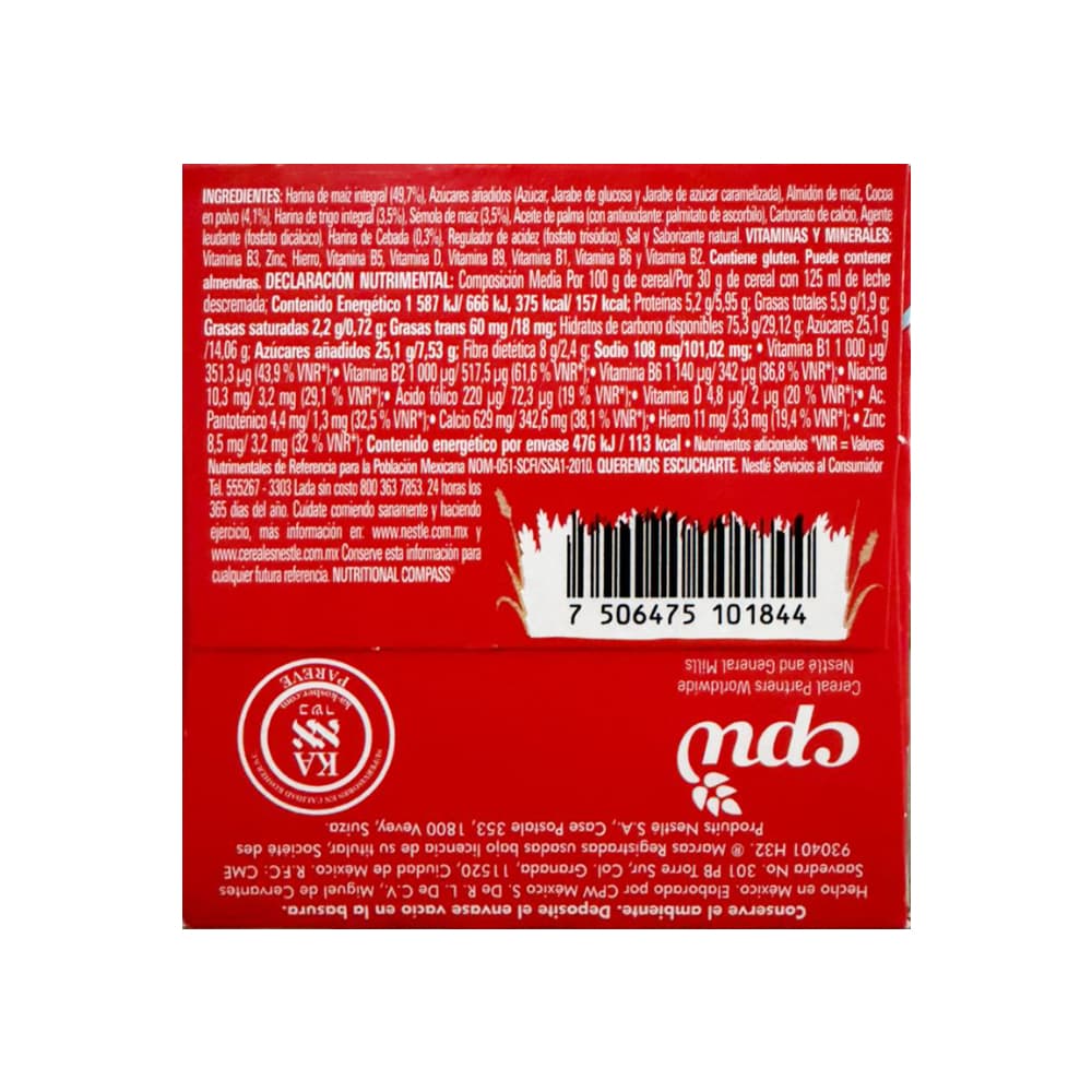 Cereal de maíz y trigo integrales sabor a chocolate adicionado con vitaminas y minerales Carlos V Nestlé (30 g / 1 oz) - Miniatura 2