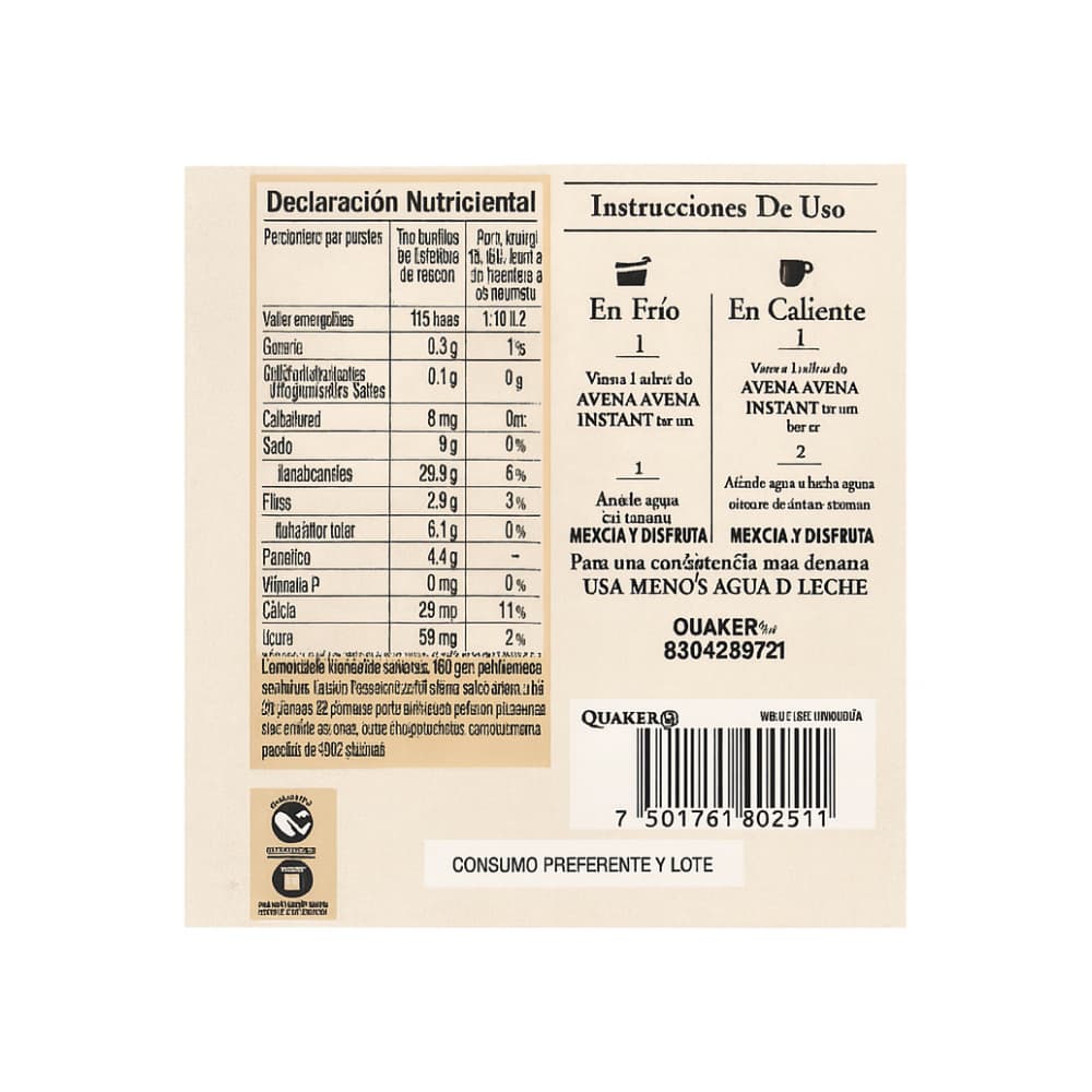 Cereal de avena integral sin azúcar sabor manzana y canela Quaker (4 x 35 g / 1.23 oz) - Miniatura 2