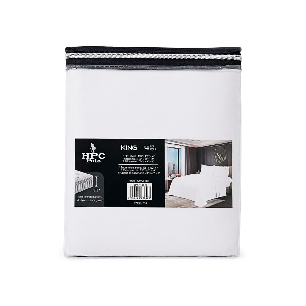Juego de sábanas blanco extragrande de 4 piezas HPC Polo - Miniatura 2