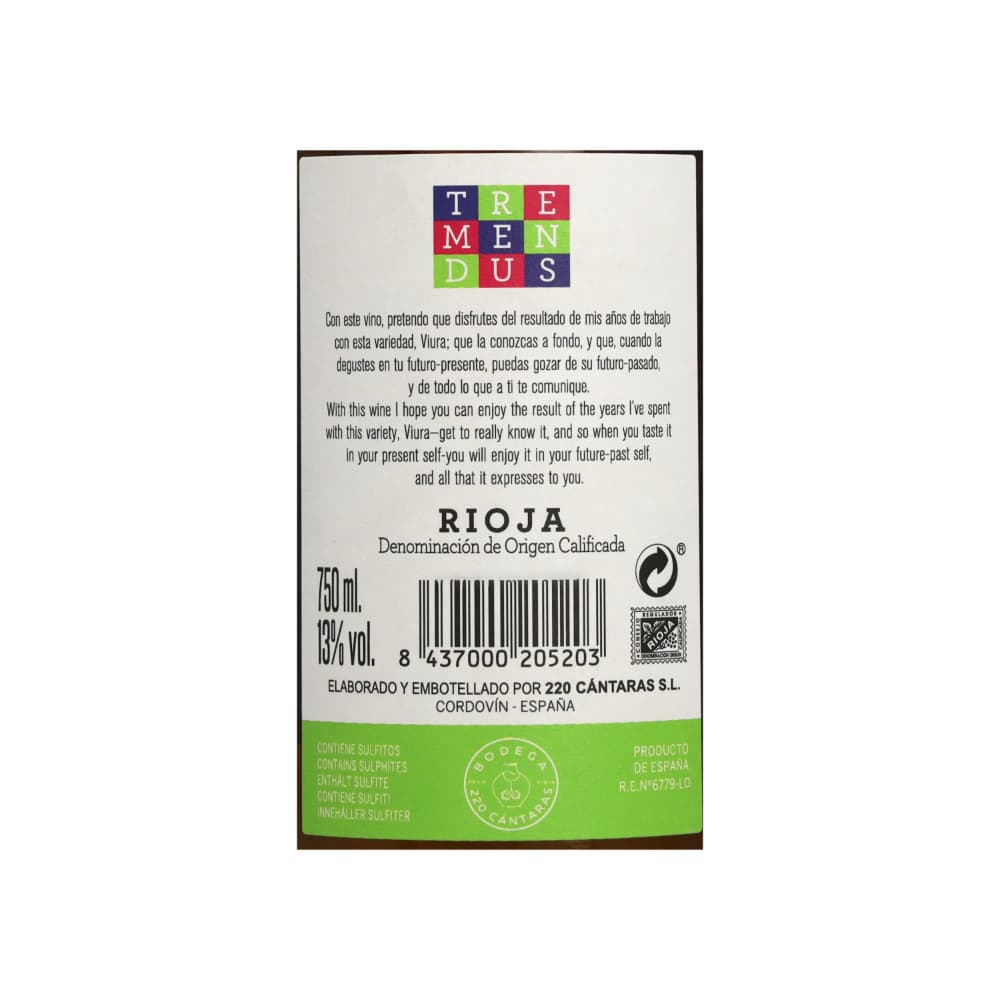 Vino blanco Rioja 2021 13 % vol Tremendus (750 ml) - Miniatura 4