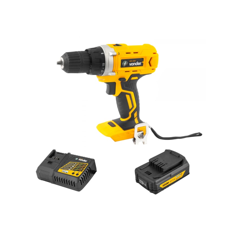 Taladro atornillador inalámbrico 3/8'' de 18 V IPFV1820 + Batería IBV1802 de 18 V + Cargador de batería rápido de 18 V ICBV1806 Vonder - Imagen 1