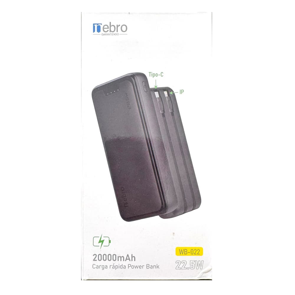 Batería portátil de carga rápida de 20000 mAh color negro Nebro WB-022 - Miniatura 2