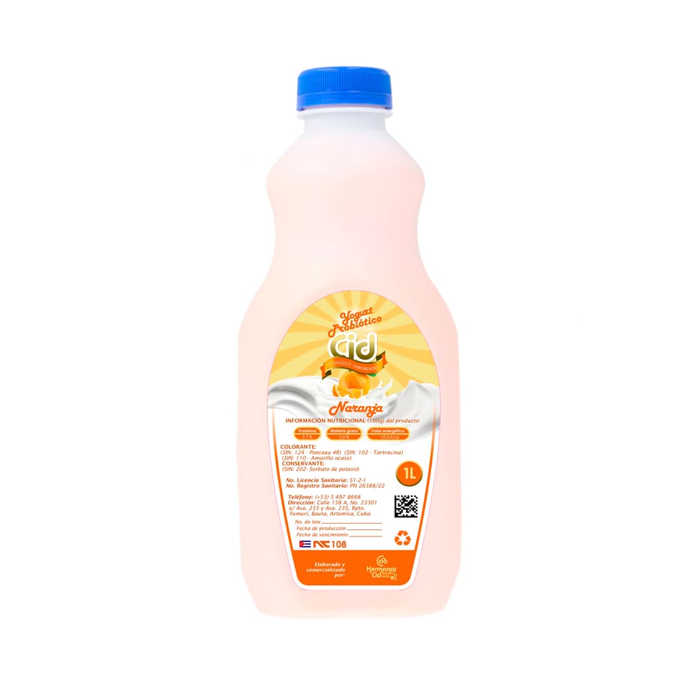 Yogurt probiótico de coágulo saborizado de naranja Cid (1 L) - Miniatura 4