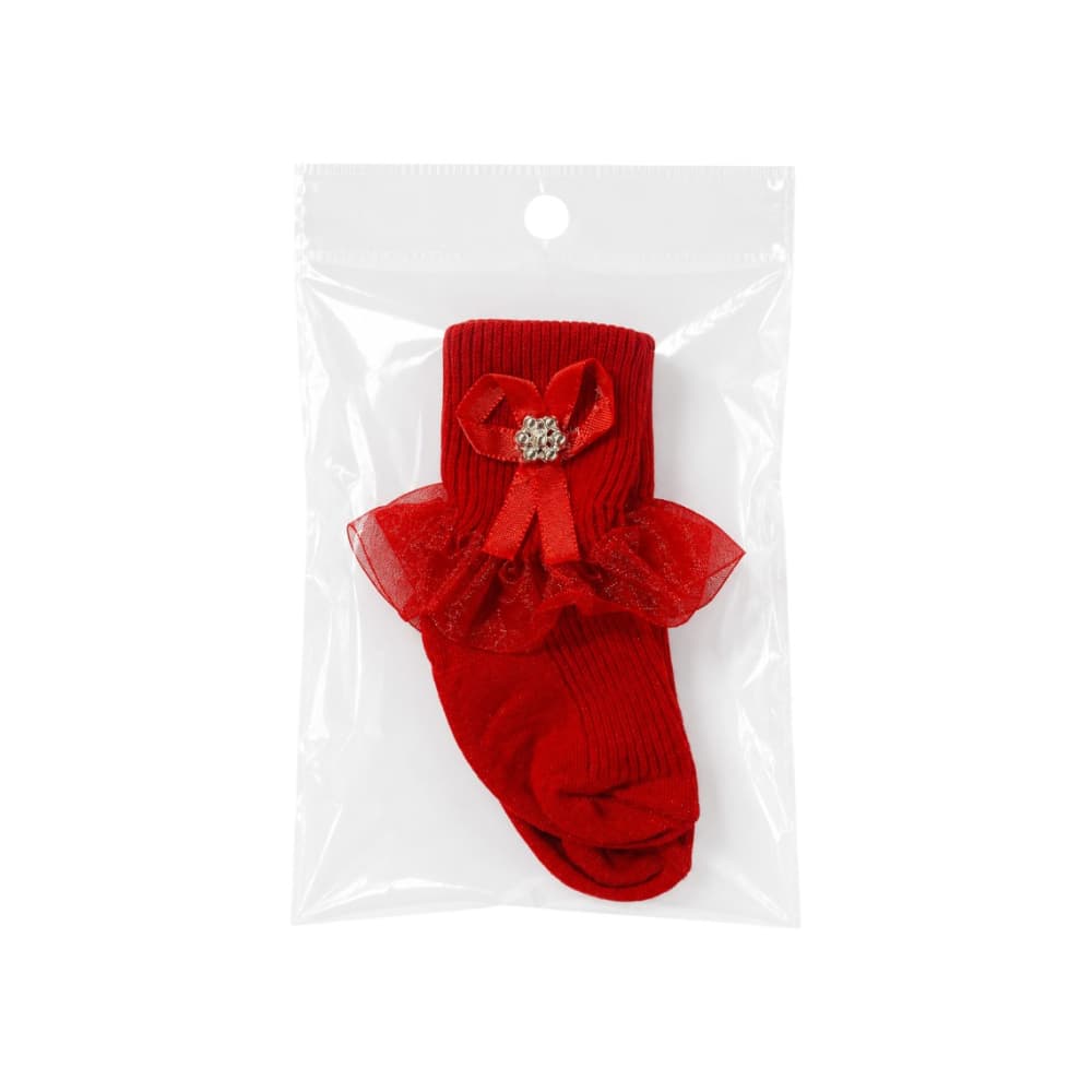 Par de calcetines con tul color rojo para bebé Baby Luna (Talla 0-1 mes) - Miniatura 2