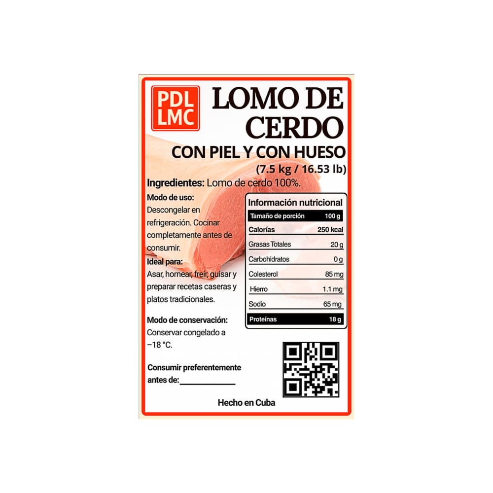 Lomo de cerdo con piel y con hueso PDL LMC (7.5 kg / 16.53 lb) - Miniatura 3