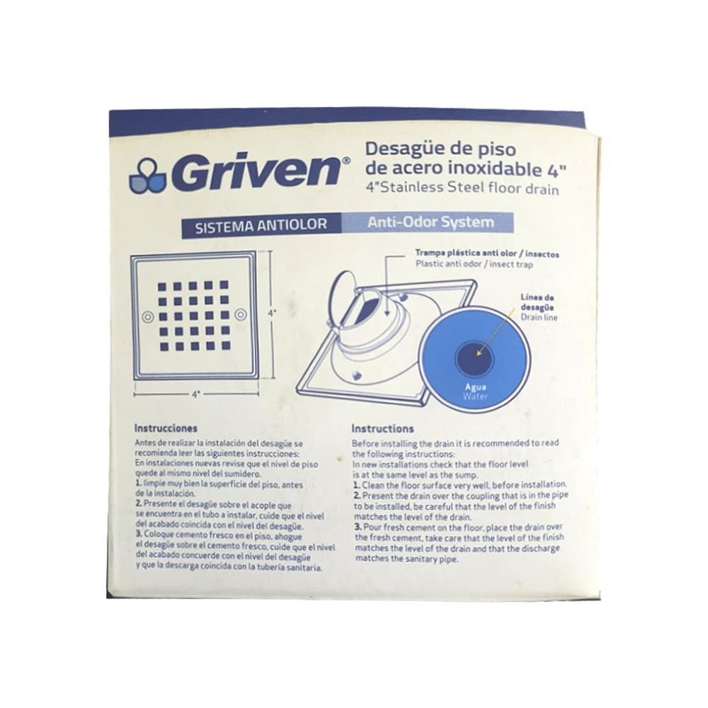 Desagüe cuadrado de acero inoxidable de 4" Griven - Miniatura 7