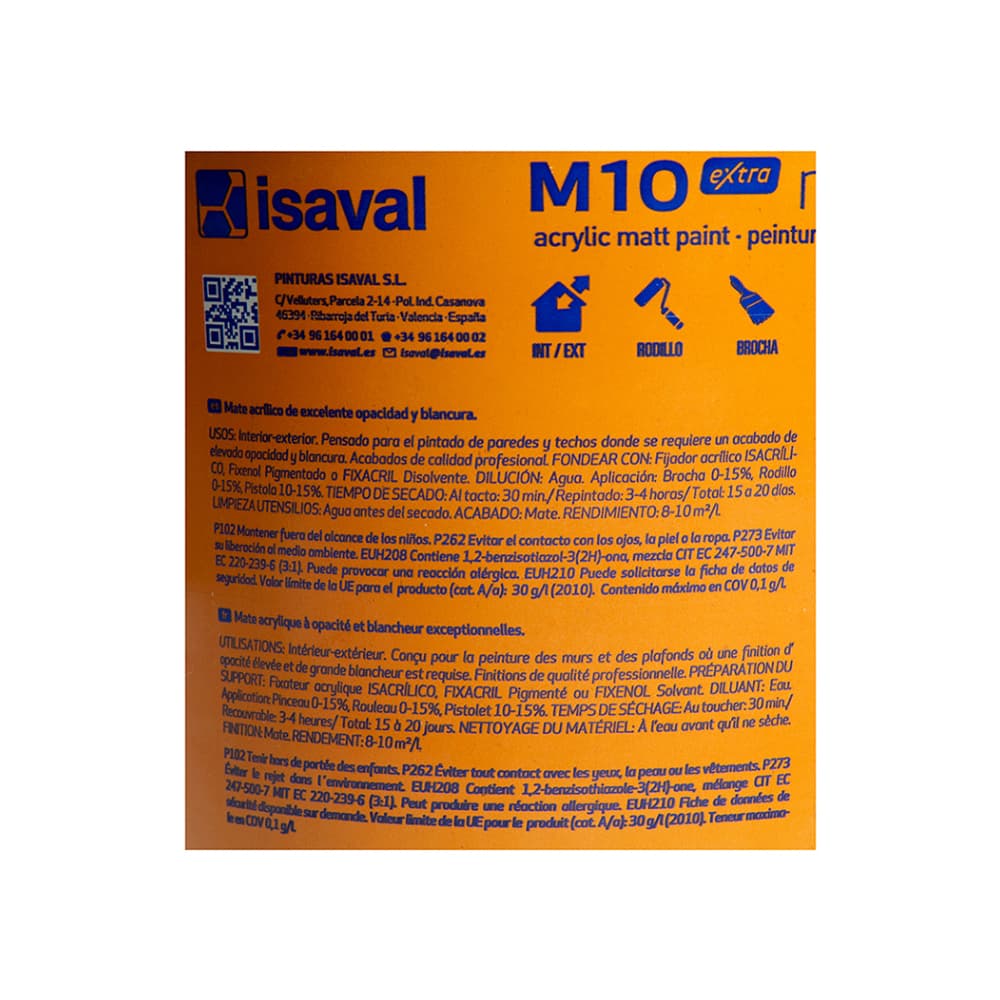 Pintura acrilica interior y exterior color blanco M - 10 extra Isaval (15 L) - Miniatura 4