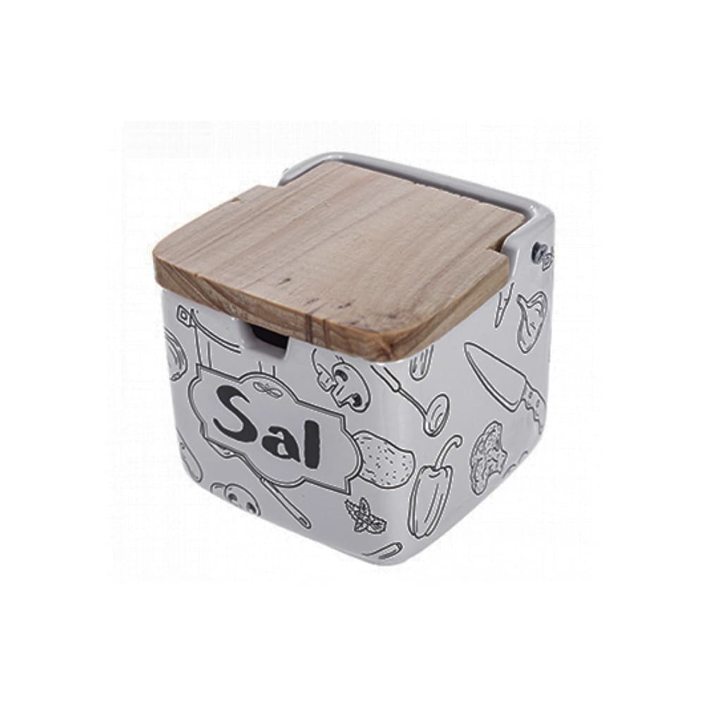 Salero de cerámica con tapa de madera Casa y Menaje - Imagen 1