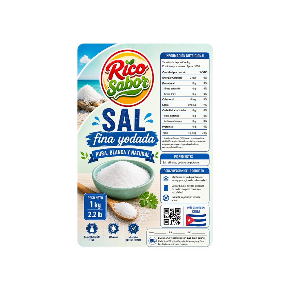 Sal fina yodada Rico Sabor (1 kg / 2.2 lb) - Miniatura 2