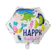 Globo hexagonal con cartel de Happy birthday y diseño de sirenita Ballon (18 pulgadas)