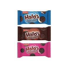 Galletas de chocolate rellenas de cremas de fresa, vainilla y chocolate Halo's Victoria
