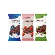 Tabletas de chocolate rellena de crema de avellanas, fresa y galletas Jouven Rosso Bianco