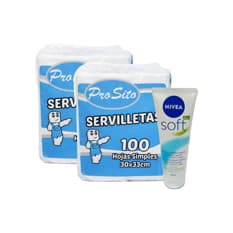 Servilletas hojas simples 30 x 33 cm ProSito (100 U)+Crema hidratante refrescante Soft Nivea (75 ml)