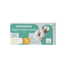 Tampones normales de algodón orgánico sin aplicador Continente (16 U)