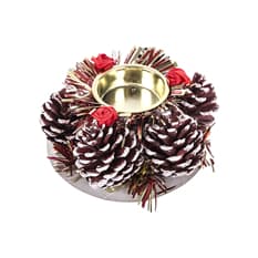 Portavela con decoración de piñas color rojo para navidad Casa y Menaje