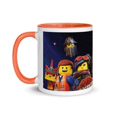 Jarra blanca y anaranjada de cerámica con diseño impreso tema Lego