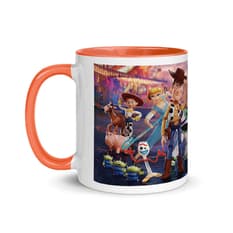 Jarra blanca y anaranjada de cerámica con diseño impreso tema Toy Story
