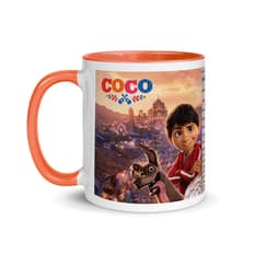 Jarra blanca y anaranjada de cerámica con diseño impreso tema Coco
